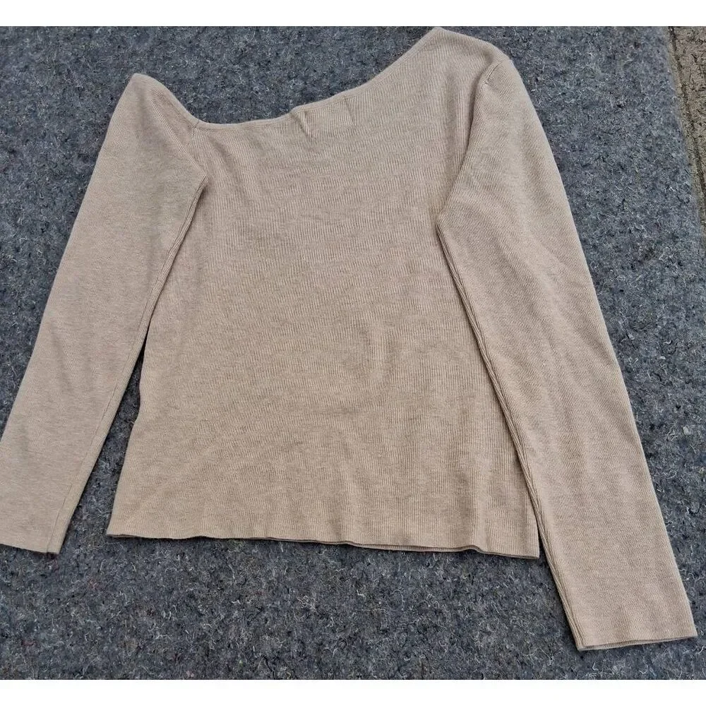 Easy clothes womens medium asymmetric off shoulder sweater tan nylon viscose